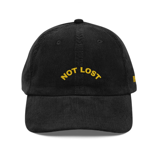 Vintage Corduroy Cap (Embroidery) - NOT LOST - Delusional Human Cap Black/Yellow