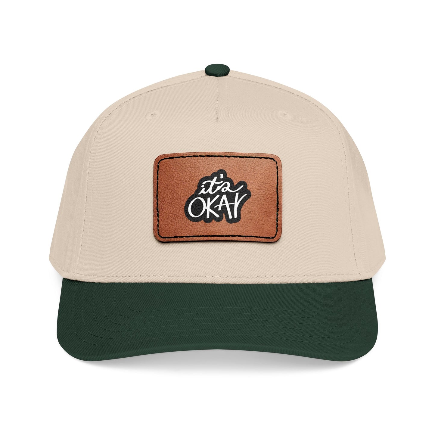 It's Okay Mid Profile Baseball Cap with Leather Patch