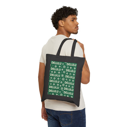 DELULU Green- Holiday Canvas Tote Bag
