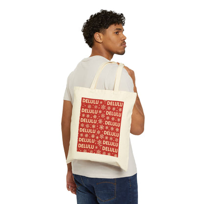 DELULU Red- Holiday Canvas Tote Bag