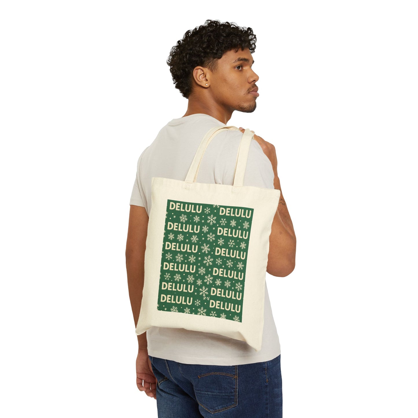 DELULU Green- Holiday Canvas Tote Bag