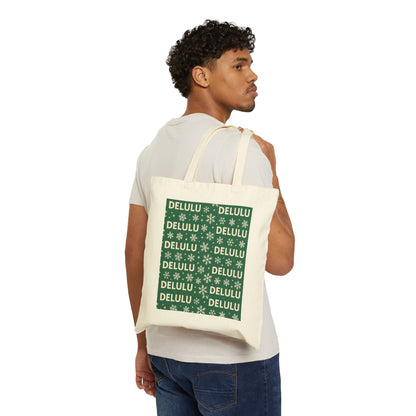 DELULU Green- Holiday Canvas Tote Bag
