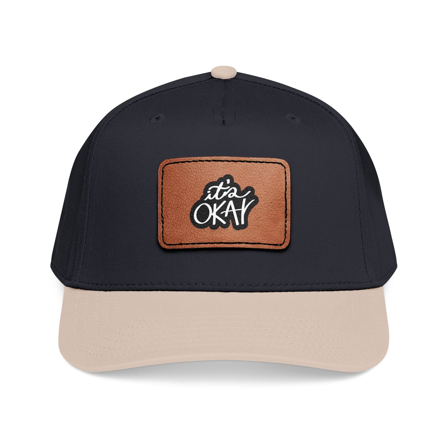It's Okay Mid Profile Baseball Cap with Leather Patch